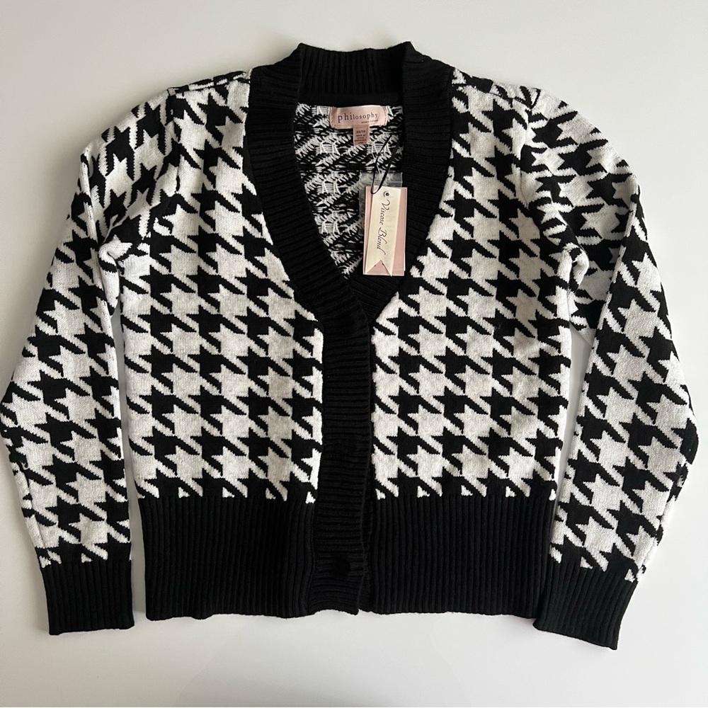 nwt philosophy houndstooth cardigan, black white, xs